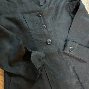 FLAX Clothing JASMINE JACKET 100% Linen BASIC BLACK S Pockets VINTAGE Buttons